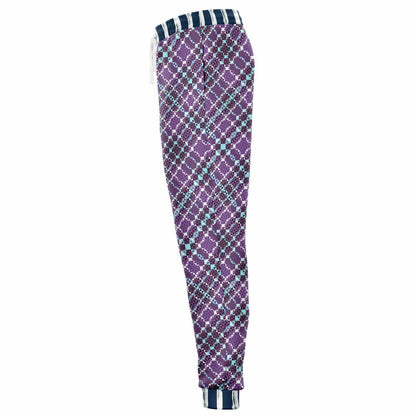 Classy Purple Checker & Stripe Unisex Joggers with PLUS sizes