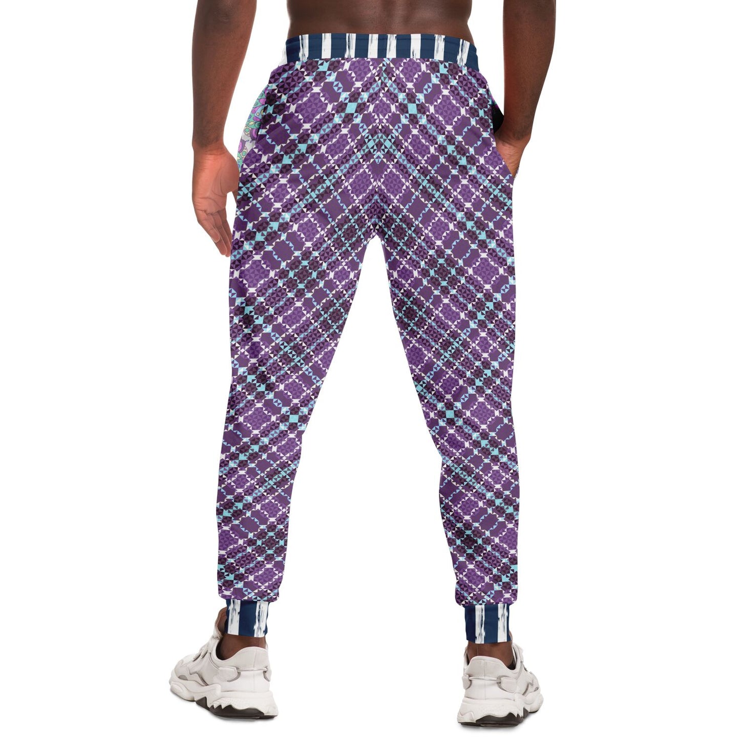 Classy Purple Checker & Stripe Unisex Joggers with PLUS sizes