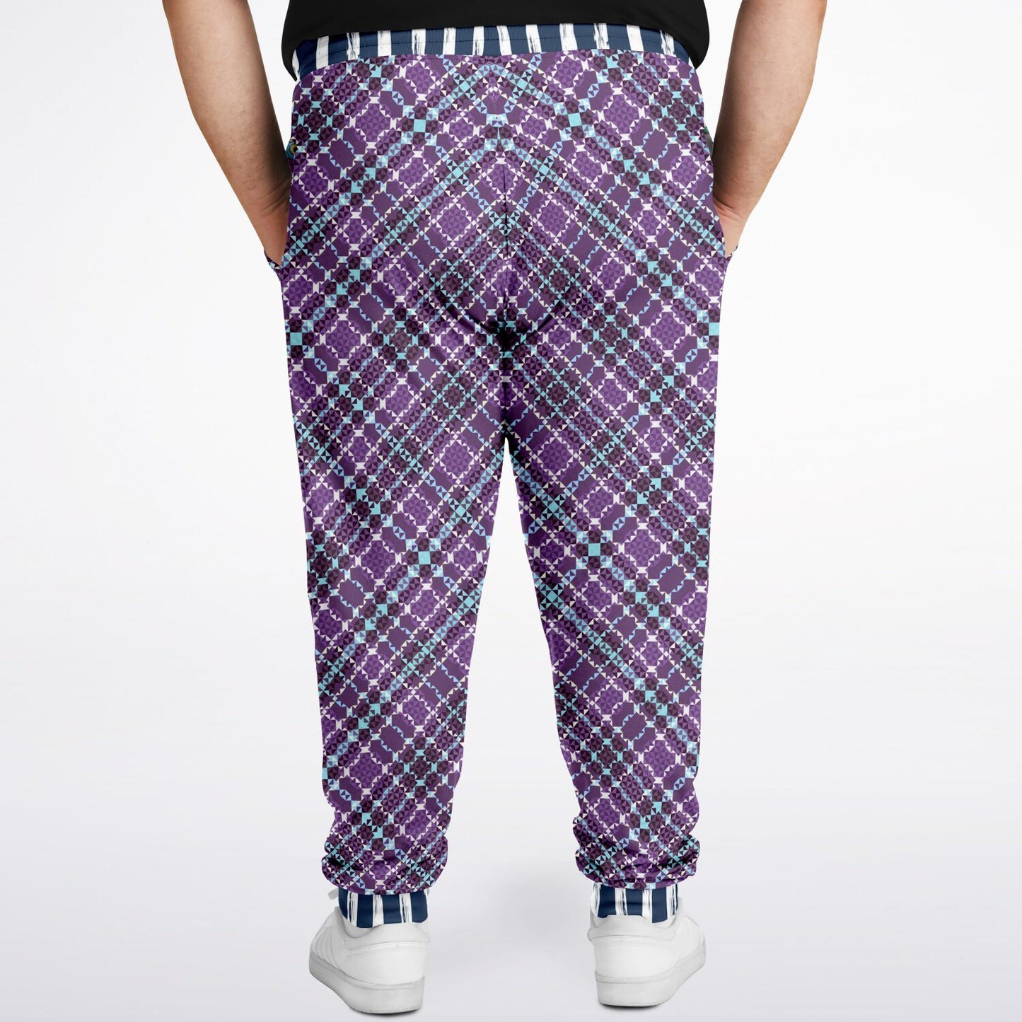 Classy Purple Checker & Stripe Unisex Joggers with PLUS sizes