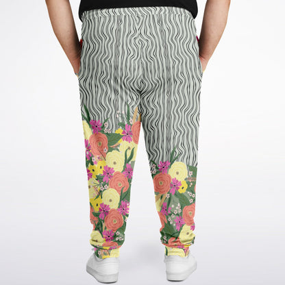 Summer Flower Hand Drawn Striped Unisex Joggers with PLUS sizes