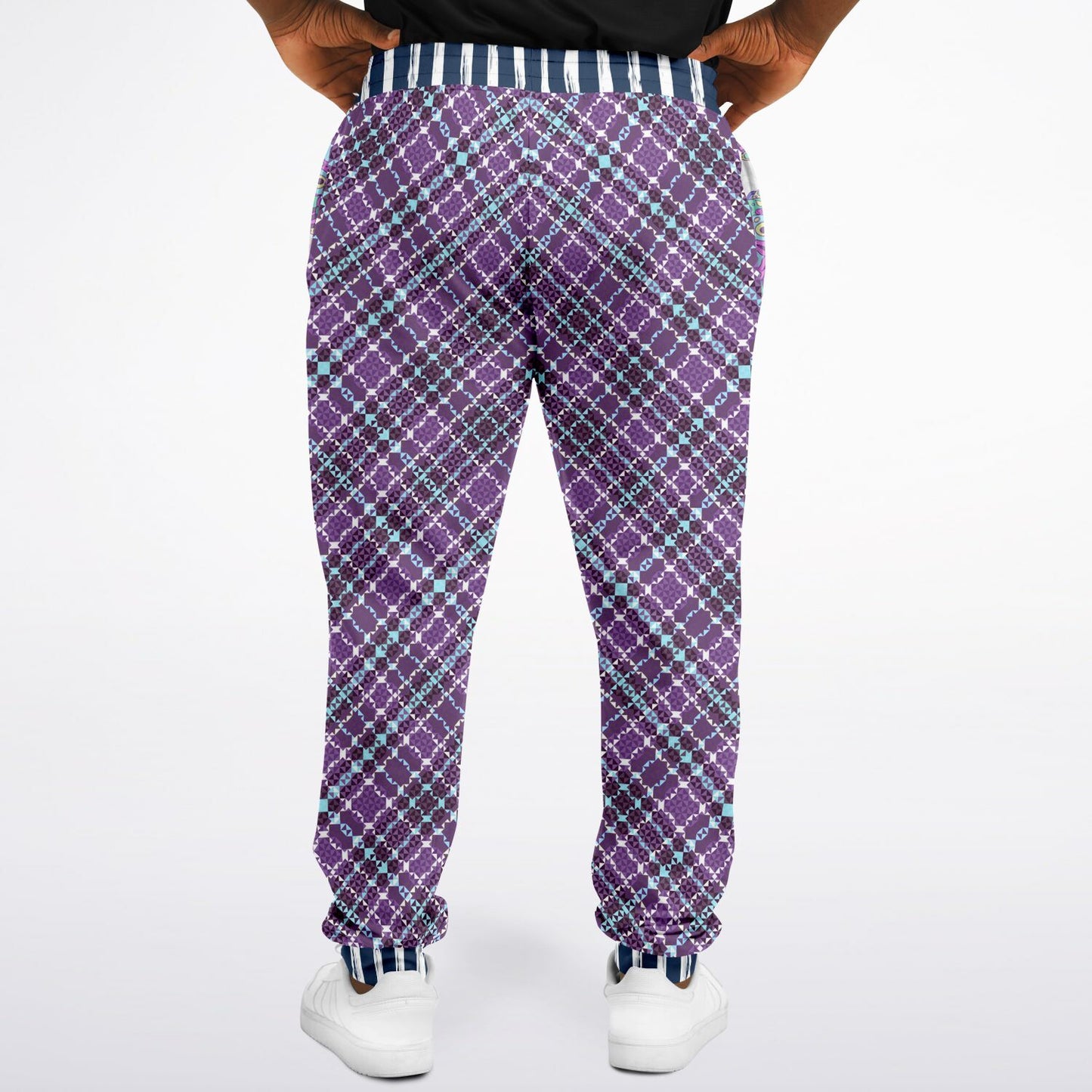 Classy Purple Checker & Stripe Unisex Joggers with PLUS sizes