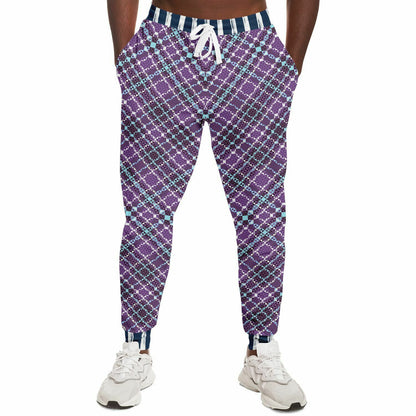 Classy Purple Checker & Stripe Unisex Joggers with PLUS sizes