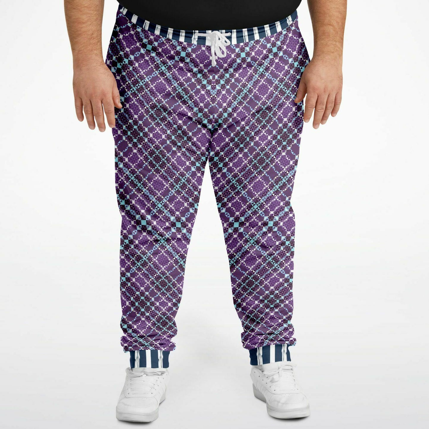 Classy Purple Checker & Stripe Unisex Joggers with PLUS sizes