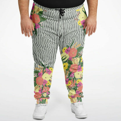 Summer Flower Hand Drawn Striped Unisex Joggers with PLUS sizes