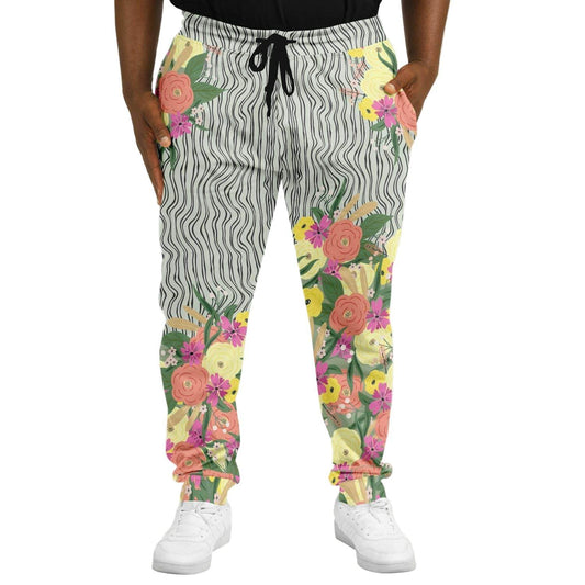 Summer Flower Hand Drawn Striped Joggers PLUS | Unisex - Qolord