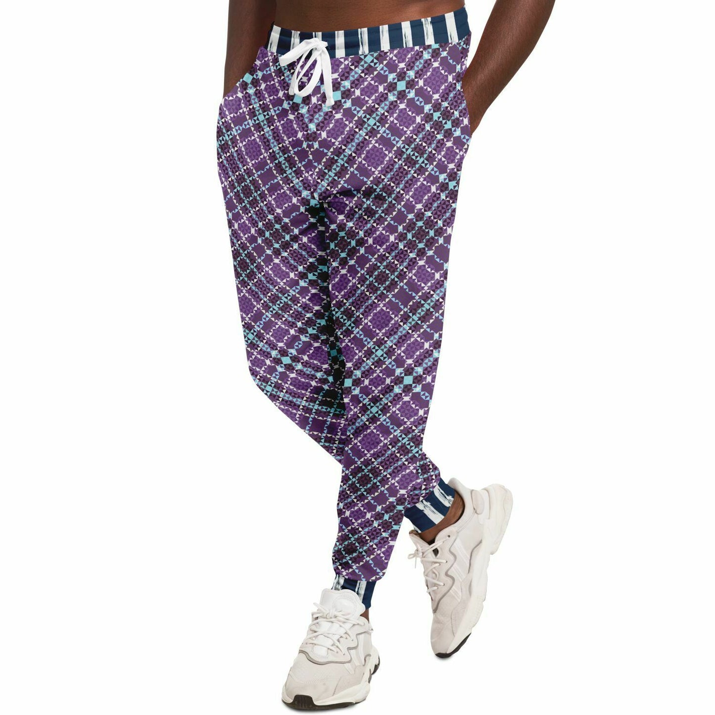 Classy Purple Checker & Stripe Unisex Joggers with PLUS sizes