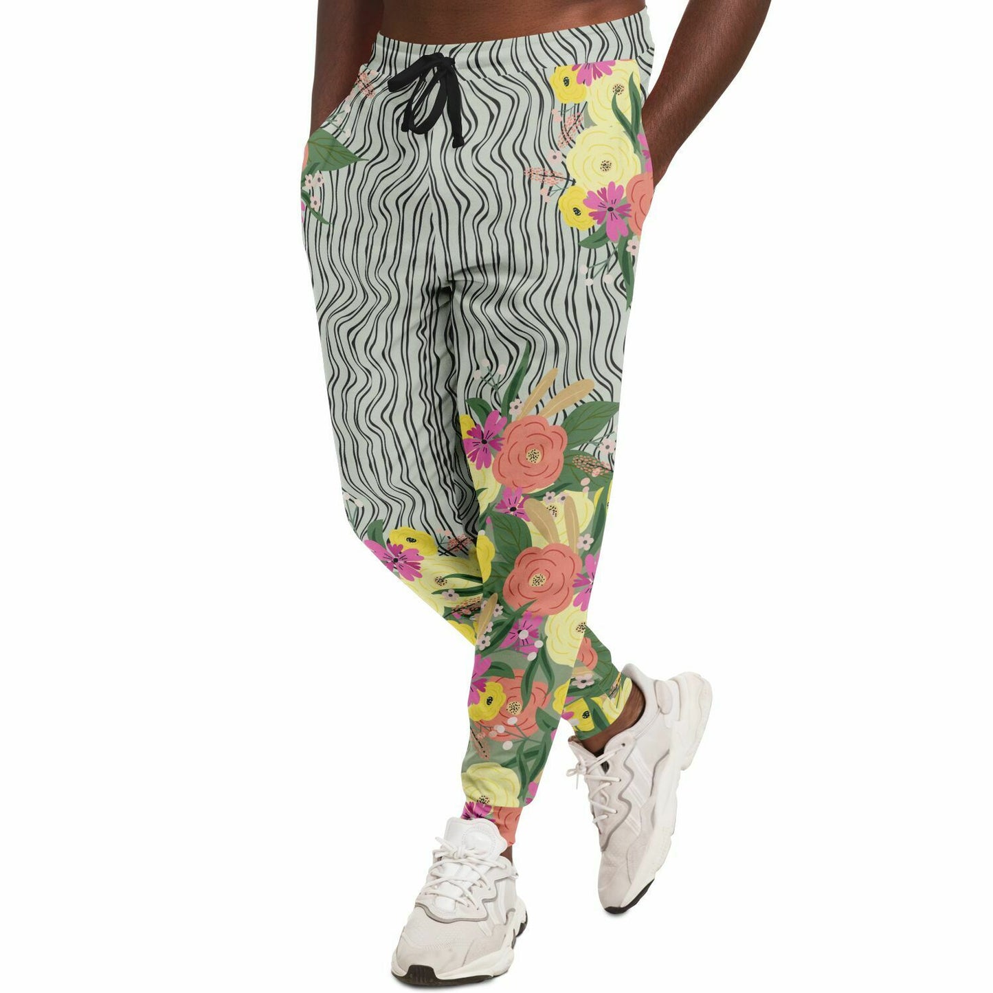 Summer Flower Hand Drawn Striped Unisex Joggers with PLUS sizes