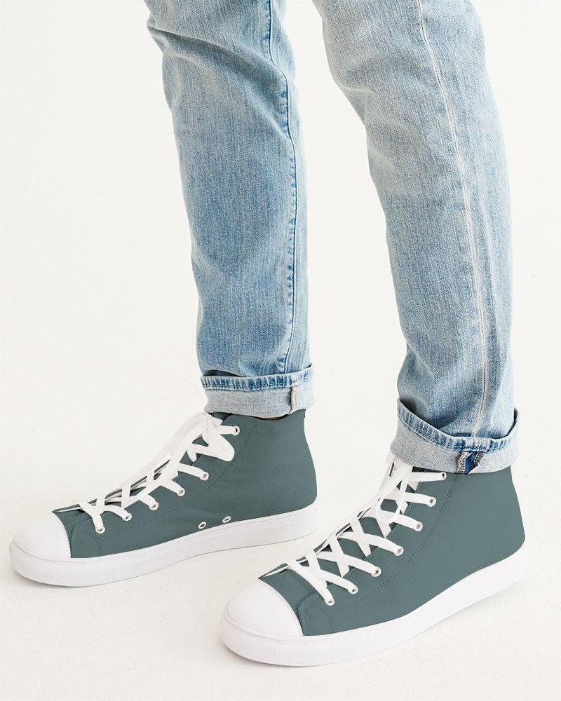 Medium Dark Blue Cool Green High-Top Canvas Sneakers C30M0Y15K60 - Man CloseUp