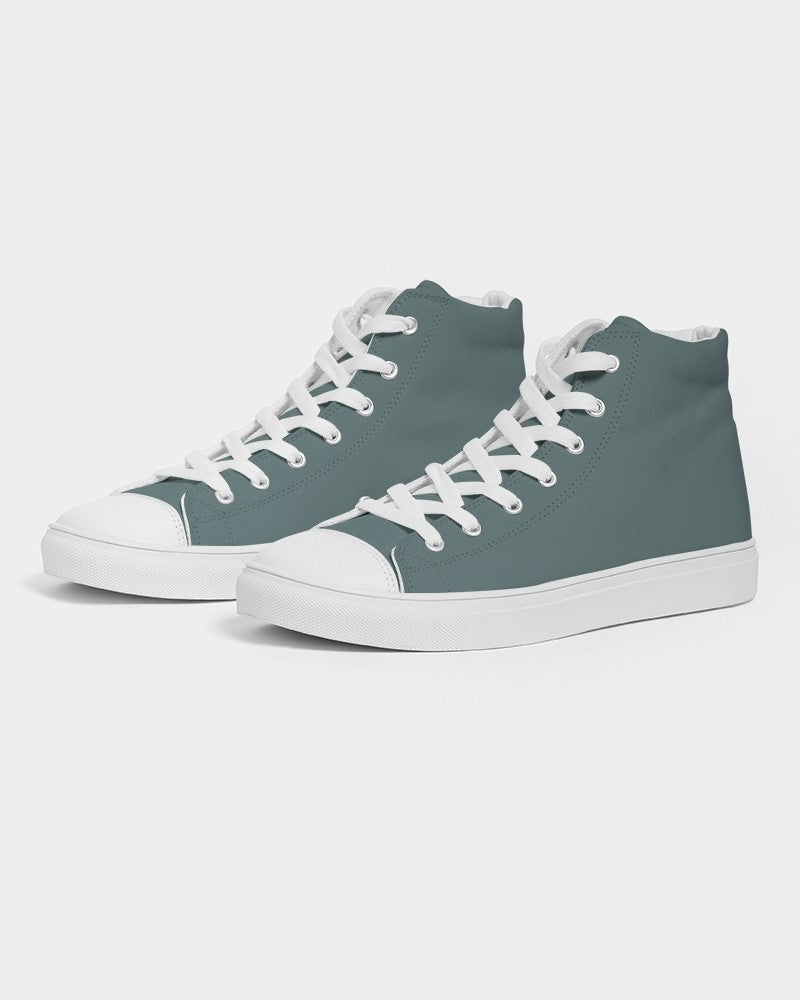 Medium Dark Blue Cool Green High-Top Canvas Sneakers C30M0Y15K60 - Side 3