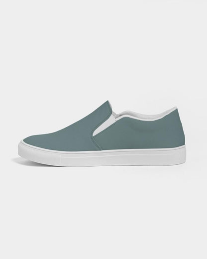 Medium Dark Blue Cool Green Men's Slip-On Canvas Sneakers C30M0Y15K60 - Side 1