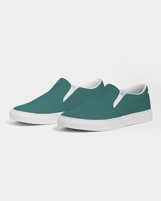 Medium Dark Blue Cool Green Men's Slip-On Canvas Sneakers C60M0Y30K60 - Side 3