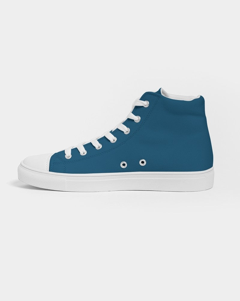 Medium Dark Blue Cyan High-Top Canvas Sneakers C100M25Y0K60 - Side 1