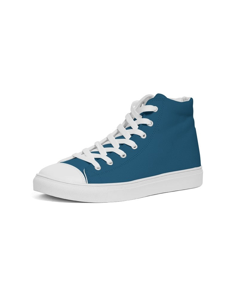 Medium Dark Blue Cyan High-Top Canvas Sneakers C100M25Y0K60 - Side 2