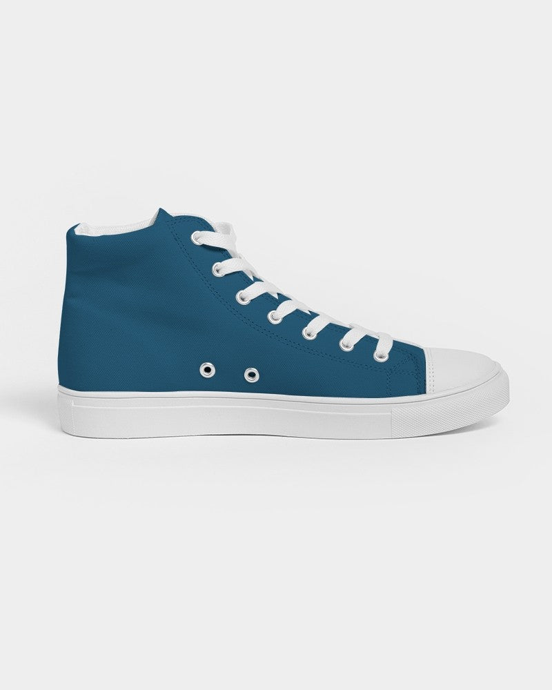 Medium Dark Blue Cyan High-Top Canvas Sneakers C100M25Y0K60 - Side 4