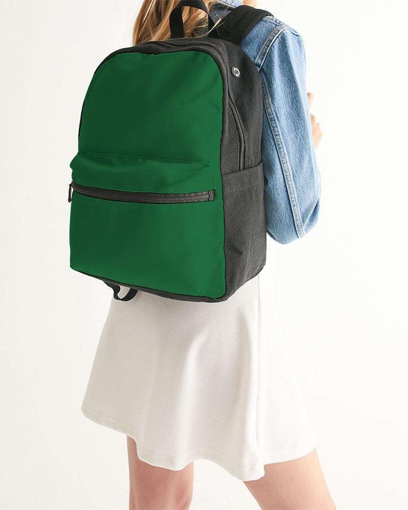 Medium Dark Green Canvas Backpack C100M0Y100K60 - Woman Back Closeup