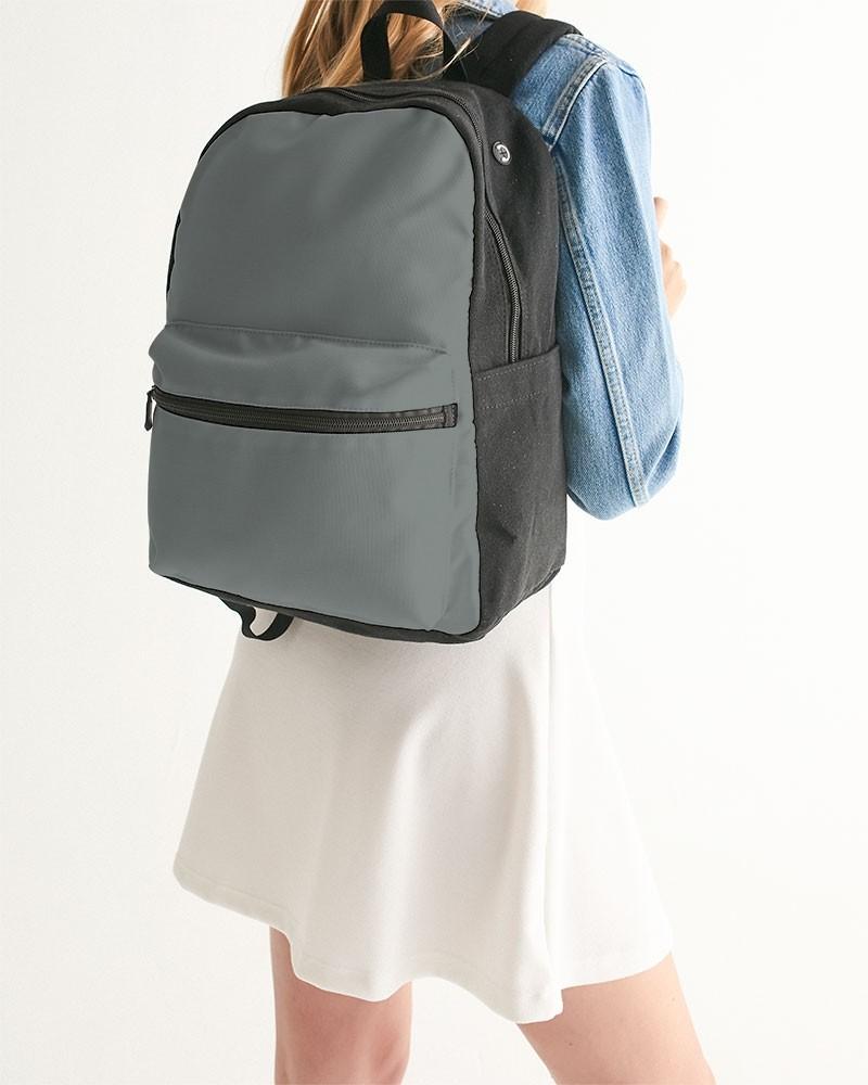 Medium Dark Green Gray Canvas Backpack C10M0Y10K60 - Woman Back Closeup