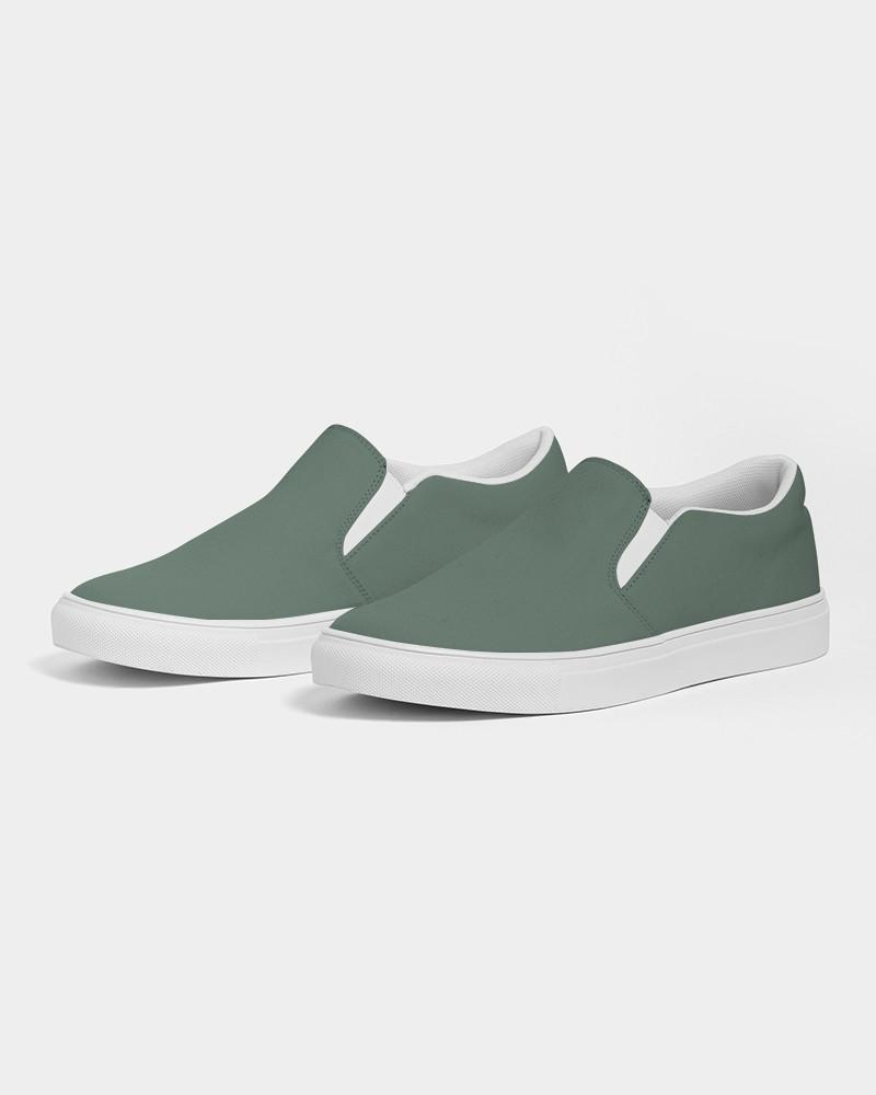 Medium Dark Green Men's Slip-On Canvas Sneakers C30M0Y30K60 - Side 3