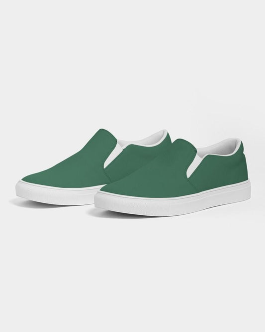 Medium Dark Green Men's Slip-On Canvas Sneakers C60M0Y60K60 - Side 3