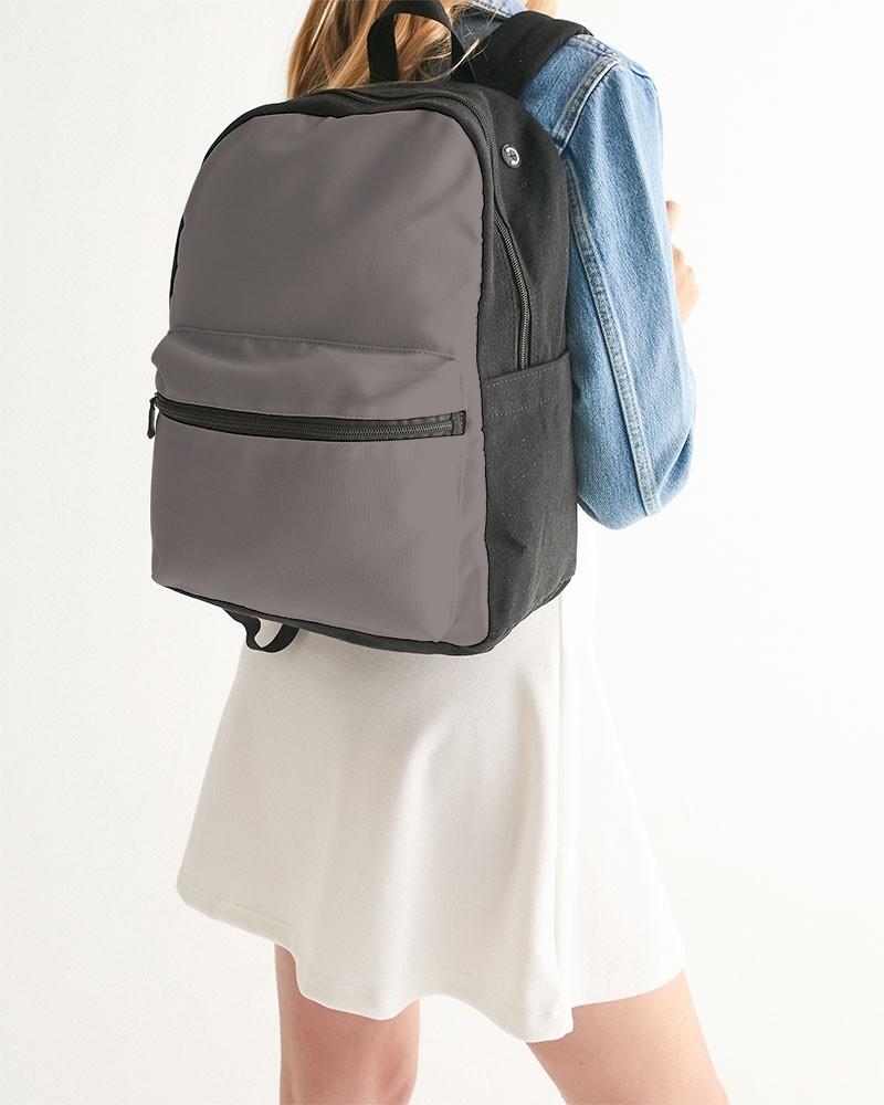 Medium Dark Red Brown Canvas Backpack C0M10Y10K60 - Woman Back Closeup