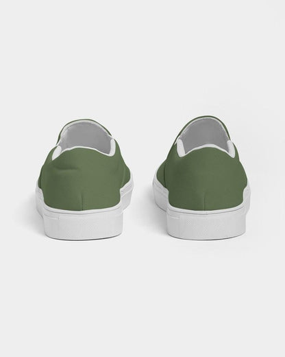 Medium Dark Warm Green Women's Slip-On Canvas Sneakers C30M0Y60K60 - Back