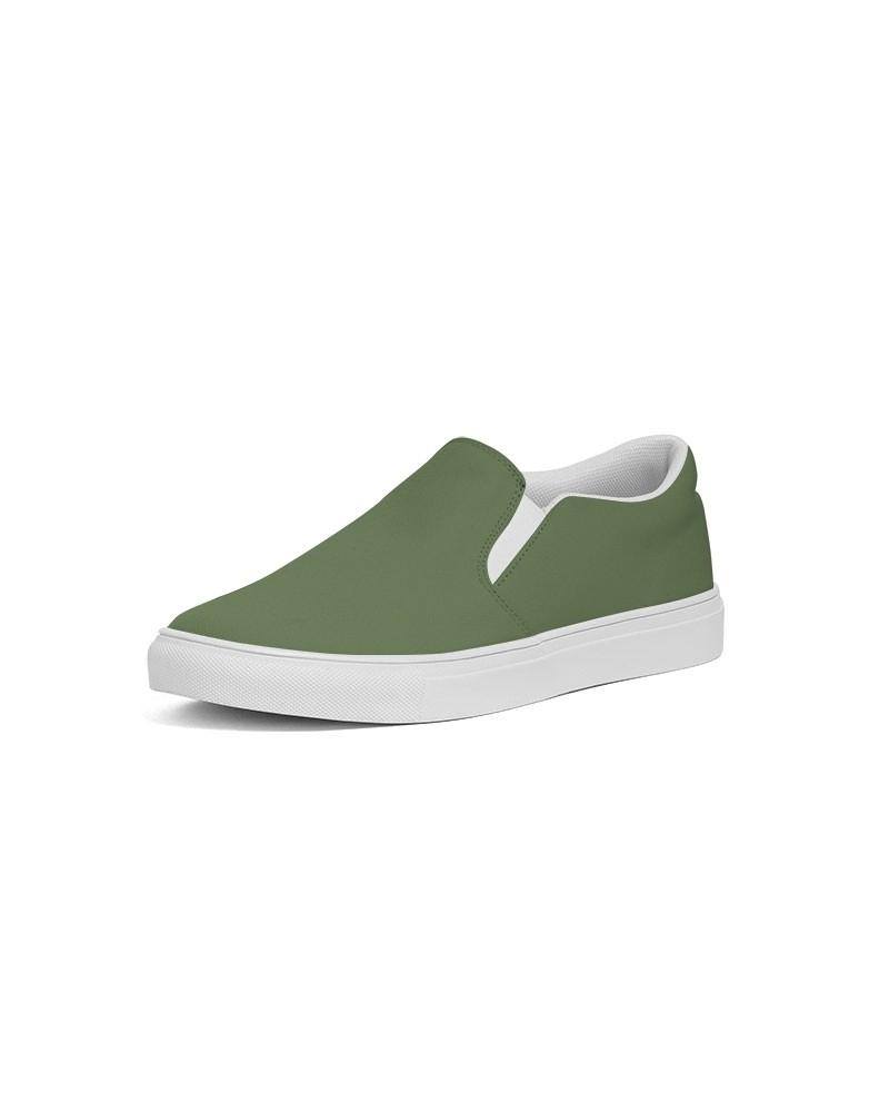 Medium Dark Warm Green Women's Slip-On Canvas Sneakers C30M0Y60K60 - Side 2