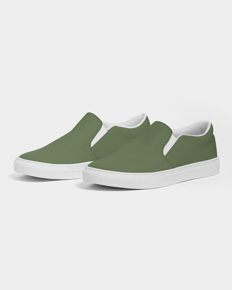 Medium Dark Warm Green Women's Slip-On Canvas Sneakers C30M0Y60K60 - Side 3