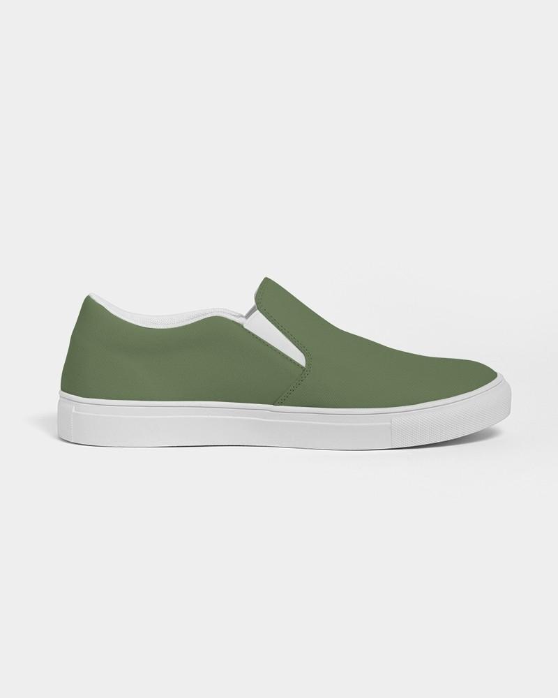 Medium Dark Warm Green Women's Slip-On Canvas Sneakers C30M0Y60K60 - Side 4