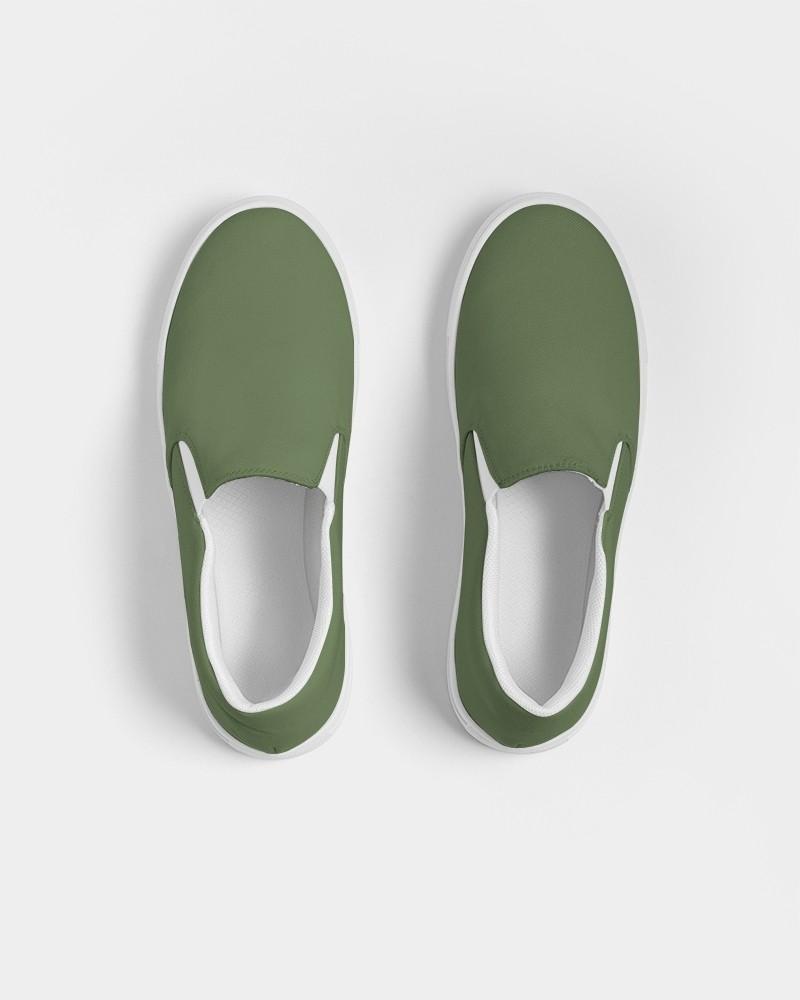 Medium Dark Warm Green Women's Slip-On Canvas Sneakers C30M0Y60K60 - Top