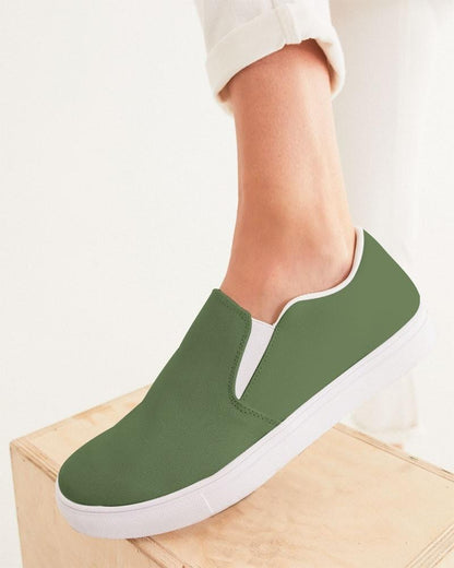 Medium Dark Warm Green Women's Slip-On Canvas Sneakers C30M0Y60K60 - Woman CloseUp