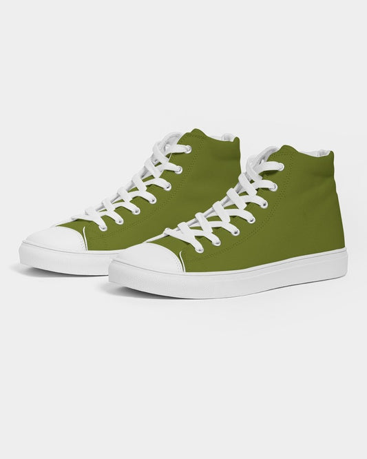 Medium Dark Yellow Warm Green High-Top Canvas Sneakers C25M0Y100K60 - Side 3