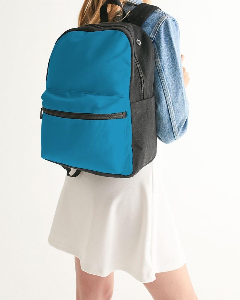 Muted Cyan Canvas Backpack C100M0Y0K30 - Woman Back Closeup