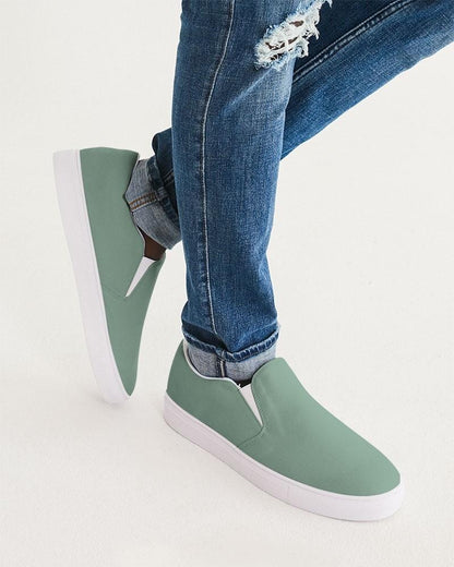 Muted Green Men's Slip-On Canvas Sneakers C30M0Y30K30 - Man CloseUp