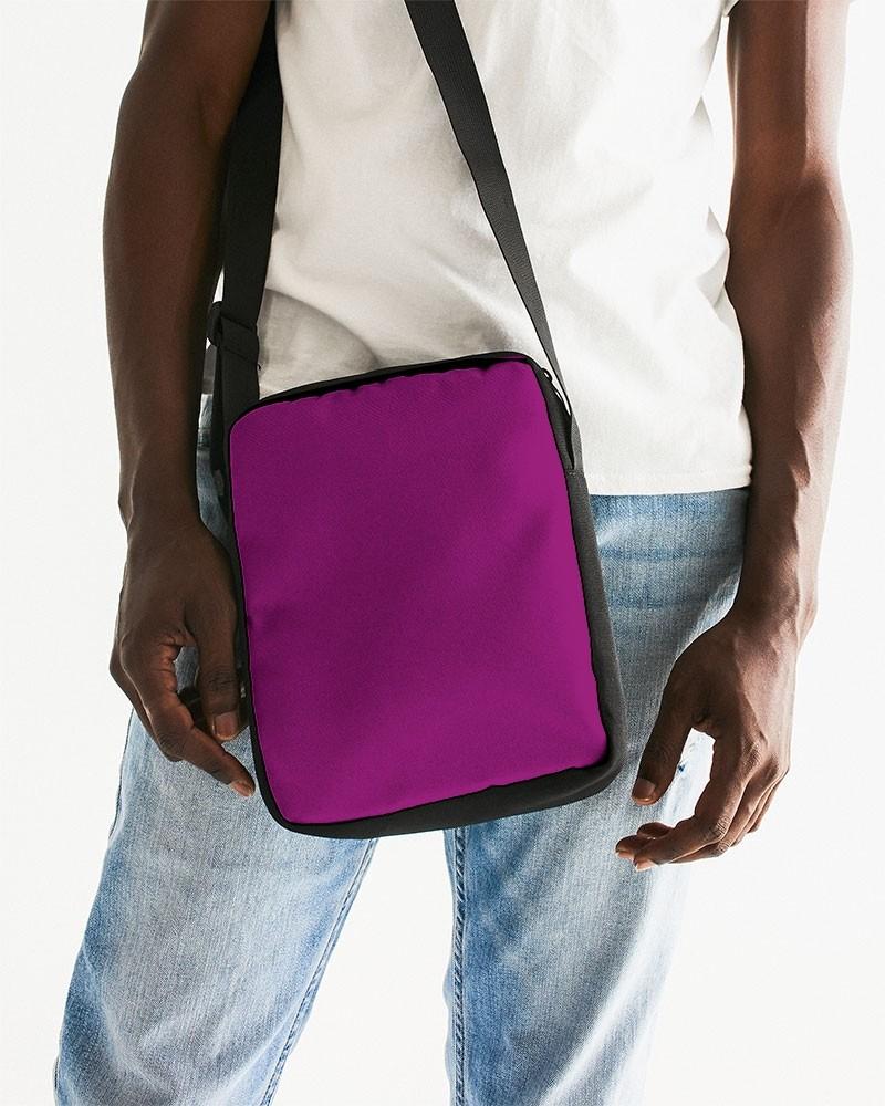 Muted Magenta Purple Messenger Pouch C25M100Y0K30 - Man Front CloseUp