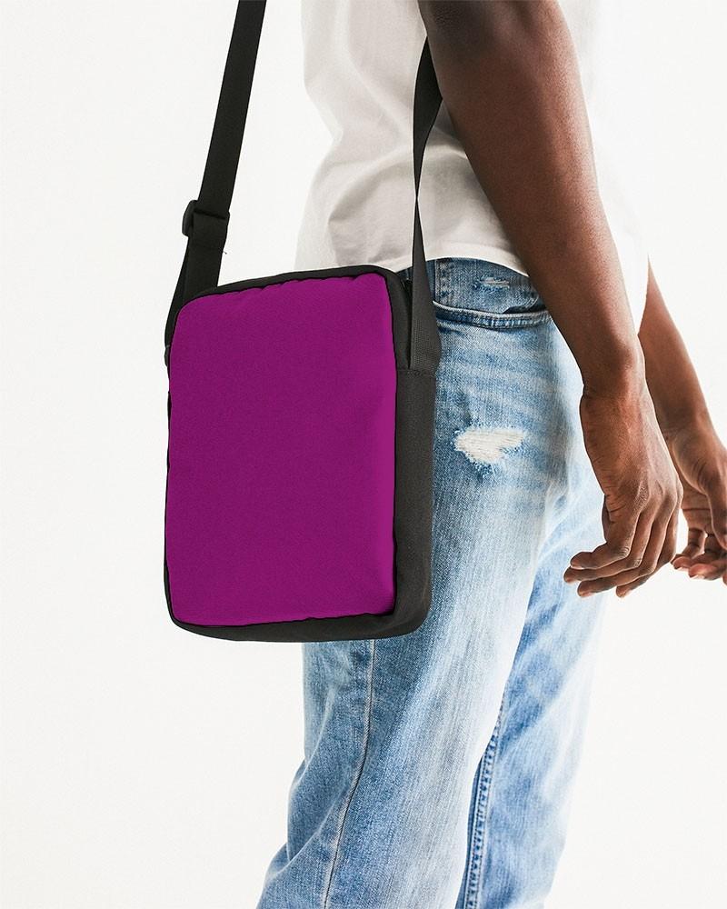 Muted Magenta Purple Messenger Pouch C25M100Y0K30 - Man Side CloseUp