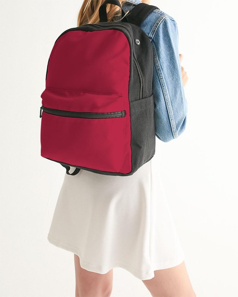 Muted Pink Red Canvas Backpack C0M100Y75K30 - Woman Back Closeup