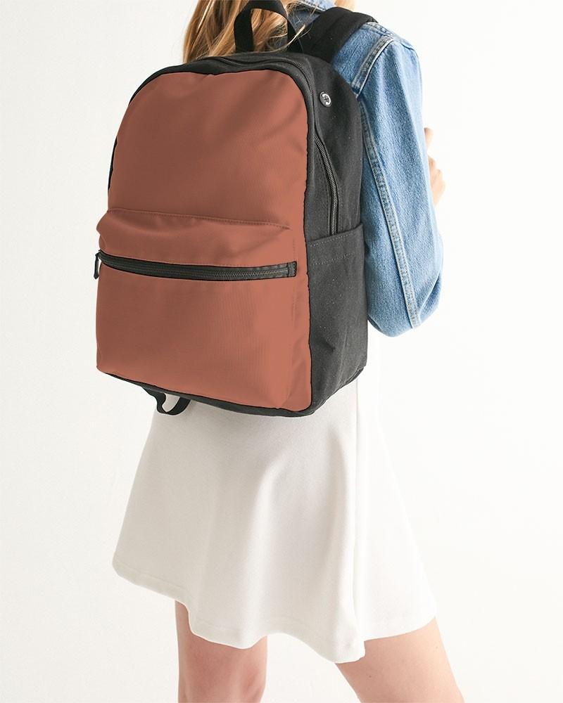 Muted Red Canvas Backpack C0M60Y60K30 - Woman Back Closeup