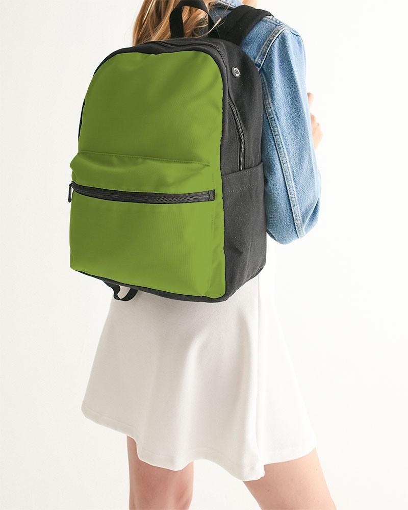 Muted Warm Green Canvas Backpack C38M0Y100K30 - Woman Back Closeup