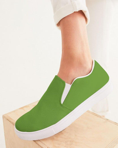 Muted Warm Green Women's Slip-On Canvas Sneakers C50M0Y100K30 - Woman CloseUp