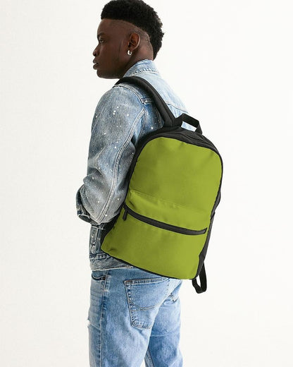 Muted Yellow Warm Green Canvas Backpack C25M0Y100K30 - Man Back CloseUp