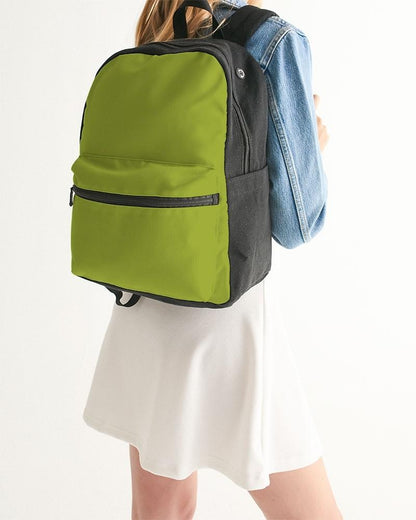 Muted Yellow Warm Green Canvas Backpack C25M0Y100K30 - Woman Back Closeup