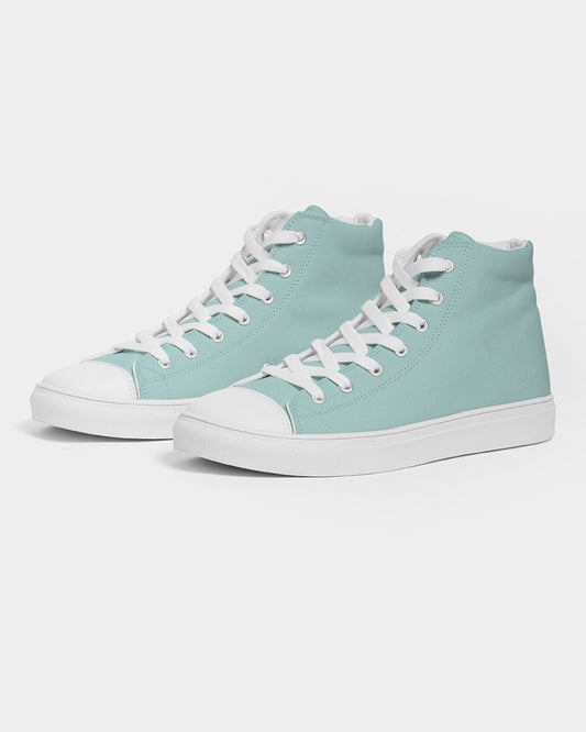 Pale Pastel Blue Cool Green High-Top Canvas Sneakers C30M0Y15K0 - Side 3