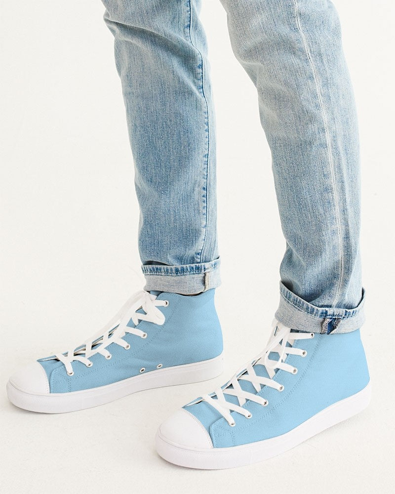 Pale Pastel Cyan High-Top Canvas Sneakers C30M0Y0K0 - Man CloseUp