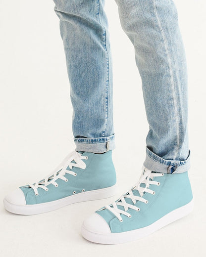 Pale Pastel Warm Cyan High-Top Canvas Sneakers C30M0Y8K0 - Man CloseUp