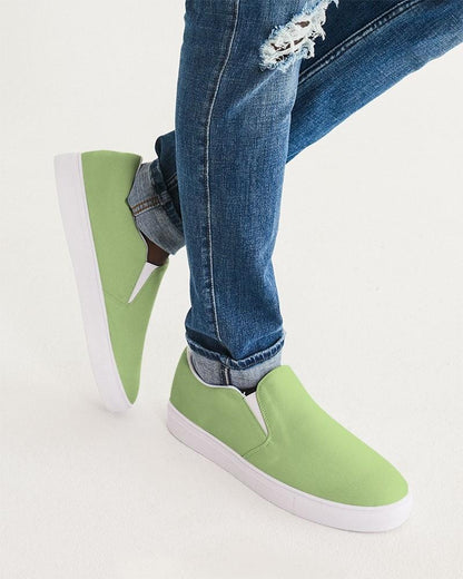Pastel Warm Green Men's Slip-On Canvas Sneakers C30M0Y60K0 - Man CloseUp