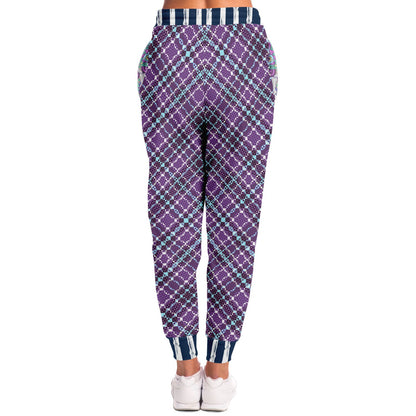 Classy Purple Checker & Stripe Unisex Joggers with PLUS sizes