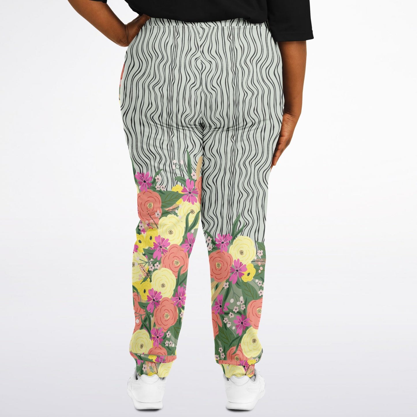 Summer Flower Hand Drawn Striped Unisex Joggers with PLUS sizes