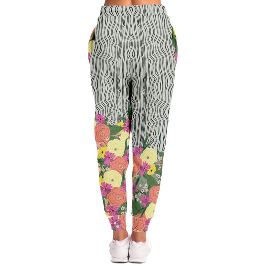Summer Flower Hand Drawn Striped Joggers | Unisex - Qolord