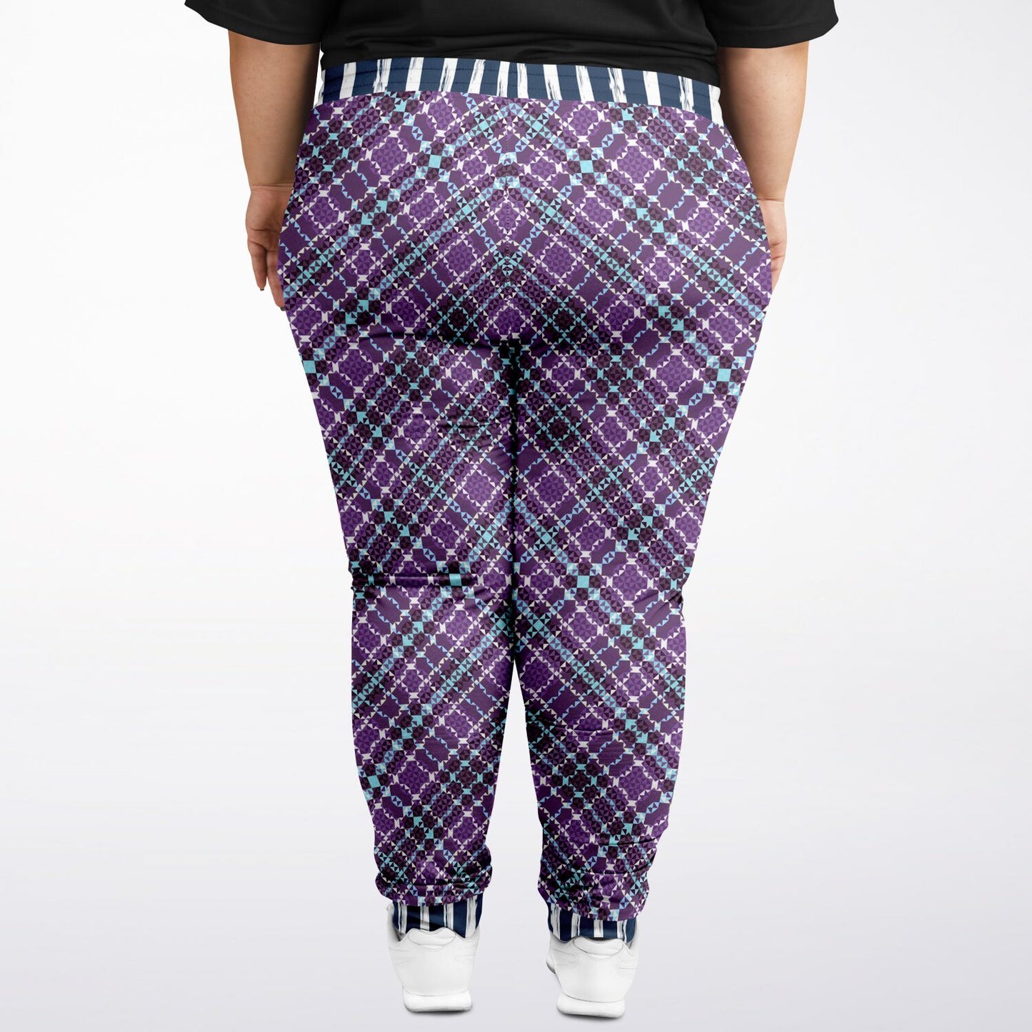 Classy Purple Checker & Stripe Unisex Joggers with PLUS sizes