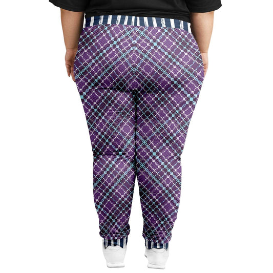 Classy Purple Checker & Stripe Joggers PLUS | Unisex - Qolord