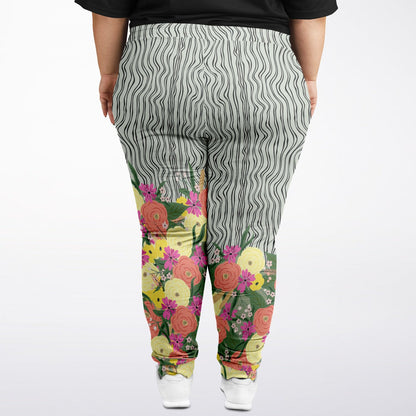 Summer Flower Hand Drawn Striped Unisex Joggers with PLUS sizes